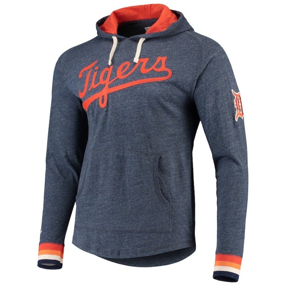 Detroit Tigers Mitchell & Ness Heathered Navy Lightweight Pullover Hoodie Size M
